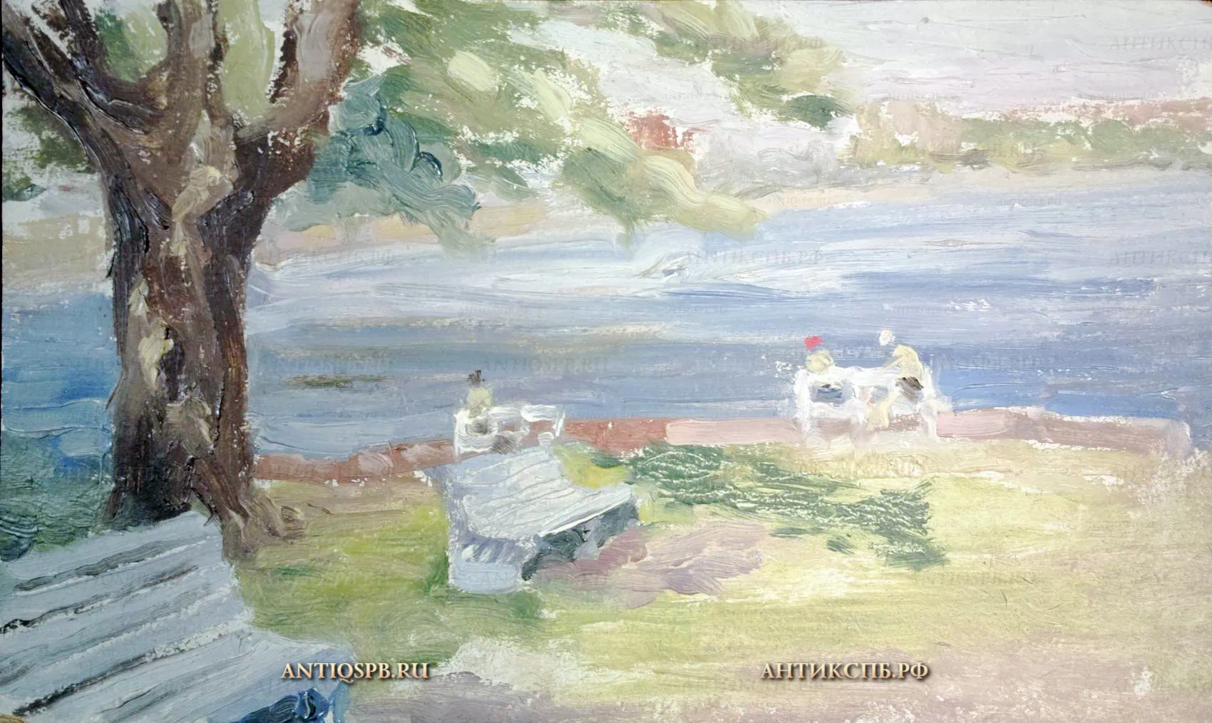 Картина "Скамейки у озера". №17340.4